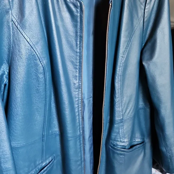 Dark Teal Genuine Leather Jacket Maggie Barnes - Picture 7 of 7